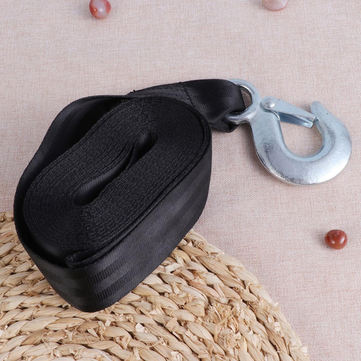 Ton Winch Straps with Hook, Reinforced Polyester Webbing