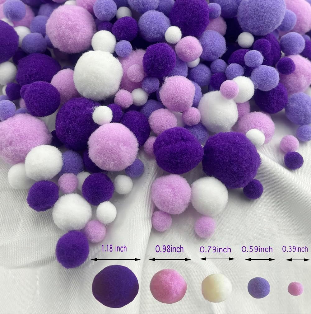 Dabshuyikk 1000 Pieces Pom Poms Dark Purple Pink White Fuzzy Craft Pompoms Balls for DIY Art Crafts Decoration