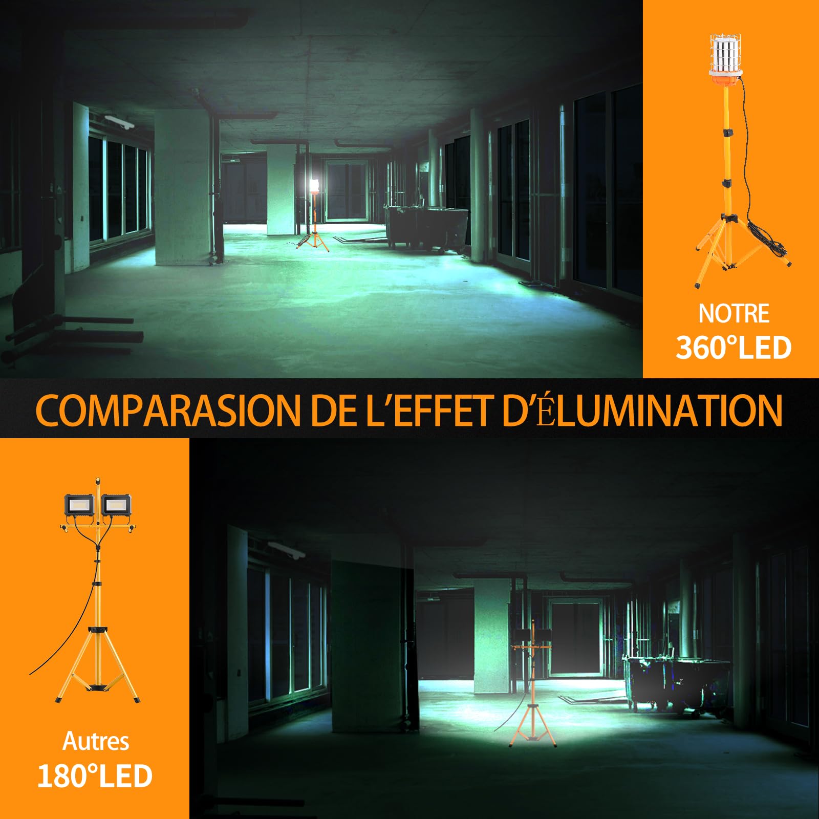 100w Projecteur de Chantier sur Trépied,14000 lumens, Lumière à 360 degrés.Utile pour l'entrepreneur et la famille. Également utilisé pour un événement extérieur/Party (100W 14000lm)