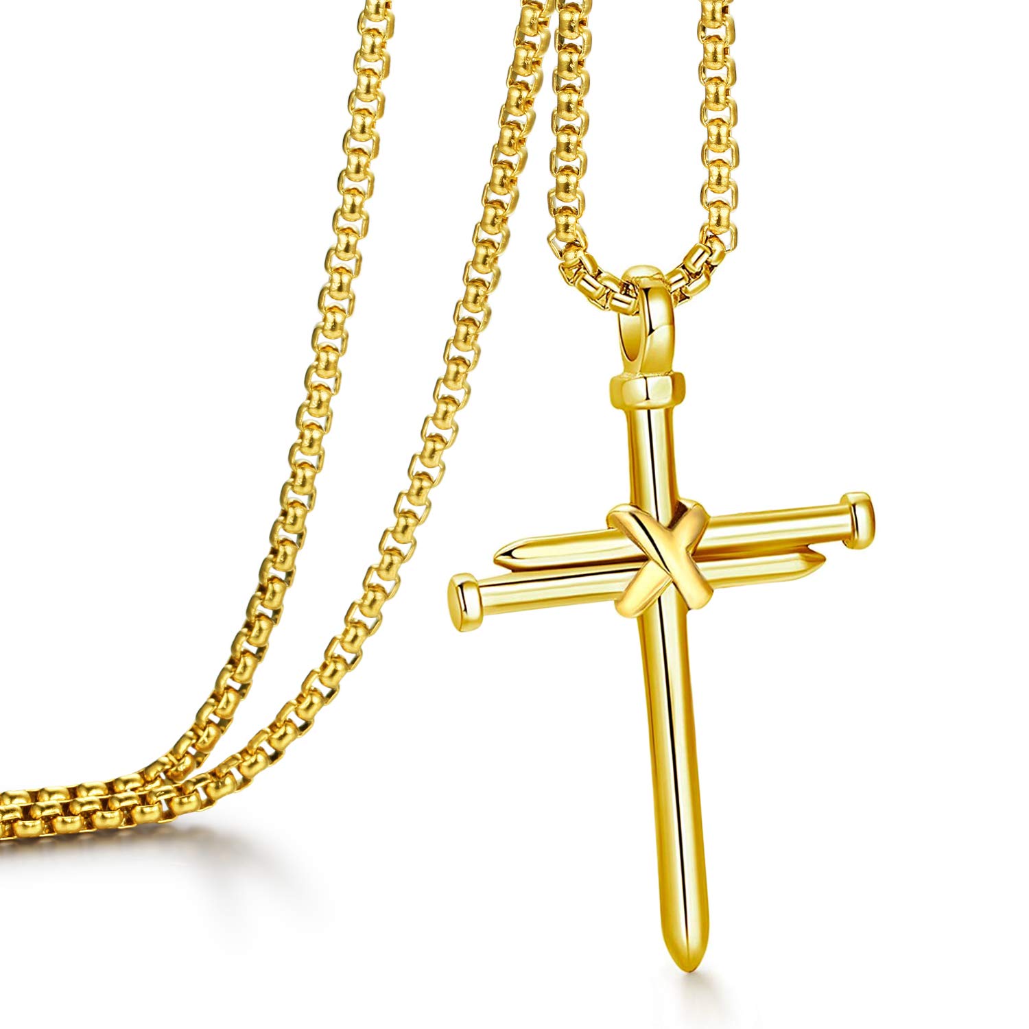 MUERDOU Cross Necklace for Men Cross Pendant STRENGTH Bible Verse Stainless Steel Necklace