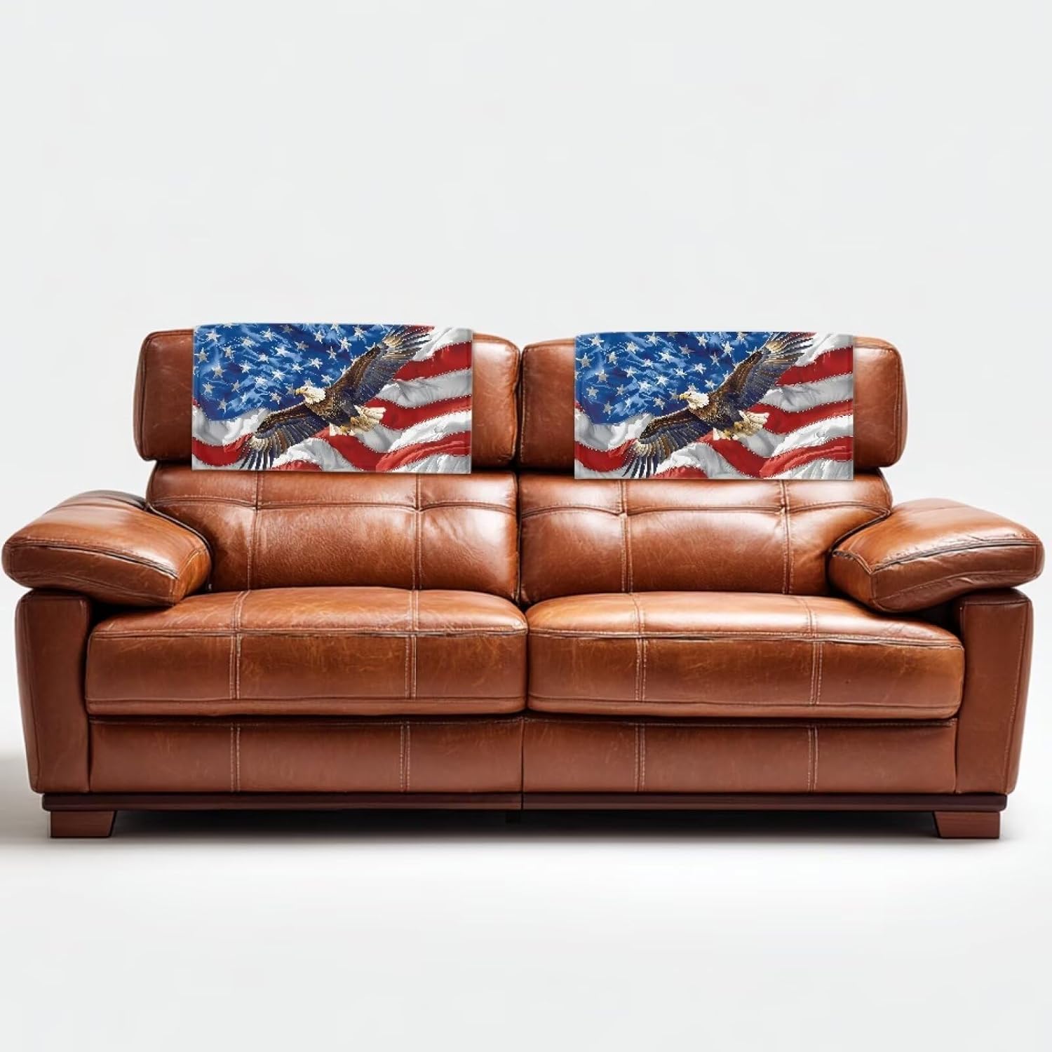 America Flag Headrest Covers for Recliners Blue Red Eagle Print Leather Recliner Headrest Cover 3 Piece Novelty Head Rest Protector for Sofa for Home & Office