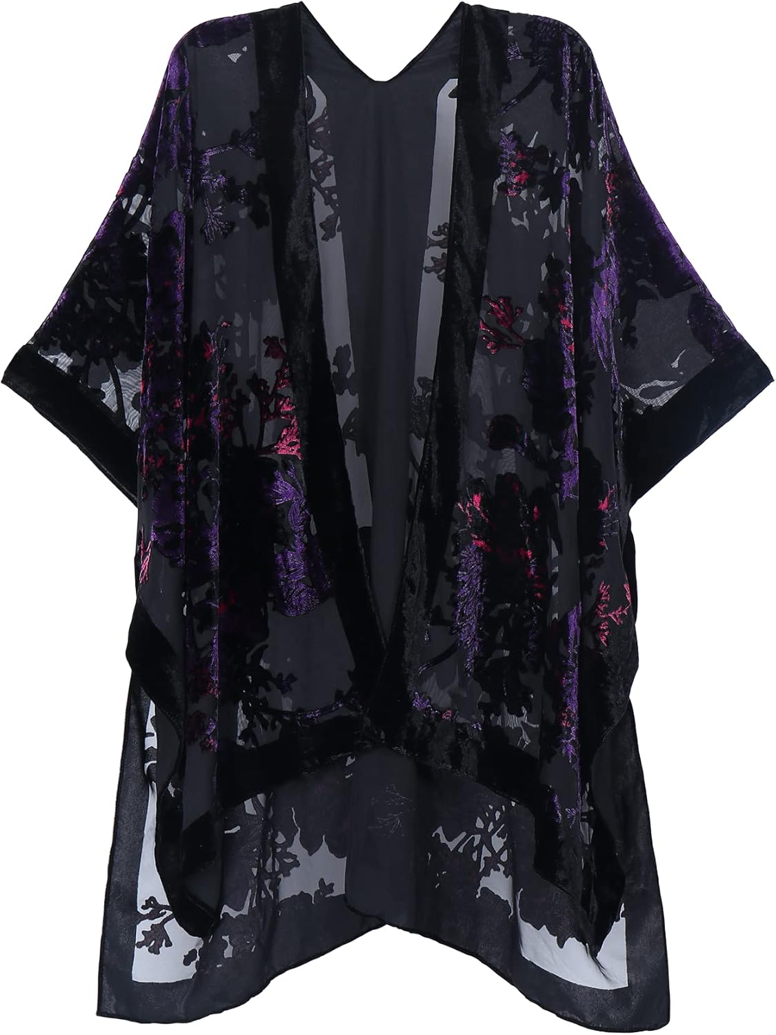 Women's Burnout Velvet Kimono Long Cardigan Cover Up Casual Outfit
