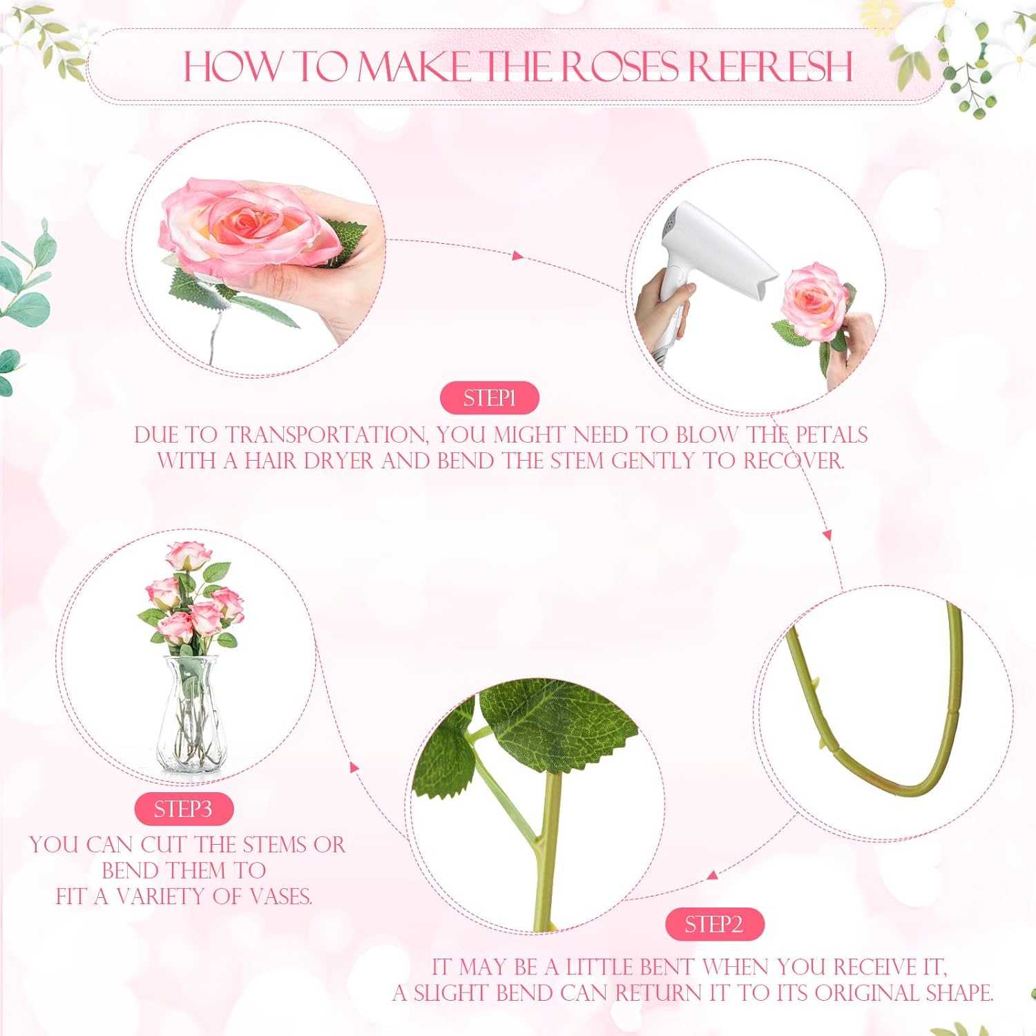 Hotop 80 Pcs Rose Artificial Flowers Bulk with Long Stem, Silk Roses Realistic Fake Flowers Bouquet for Wedding Table Centerpieces Bridal Shower Party Home Decorations(Gradient Pink) - Image 3