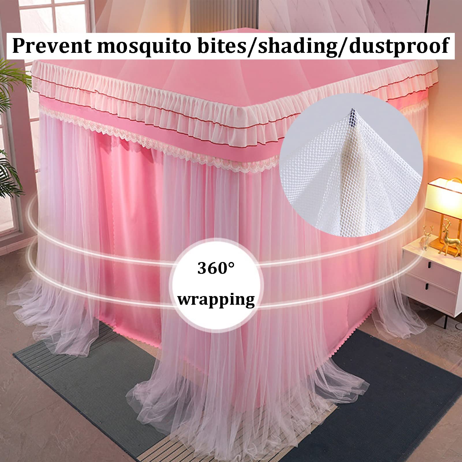 Mosquitera con dosel de cama, soporte de doble poste de lujo para protección a prueba de polvo, cortina opaca de suelo a techo, perfecta para decoración del hogar y mejora del sueño