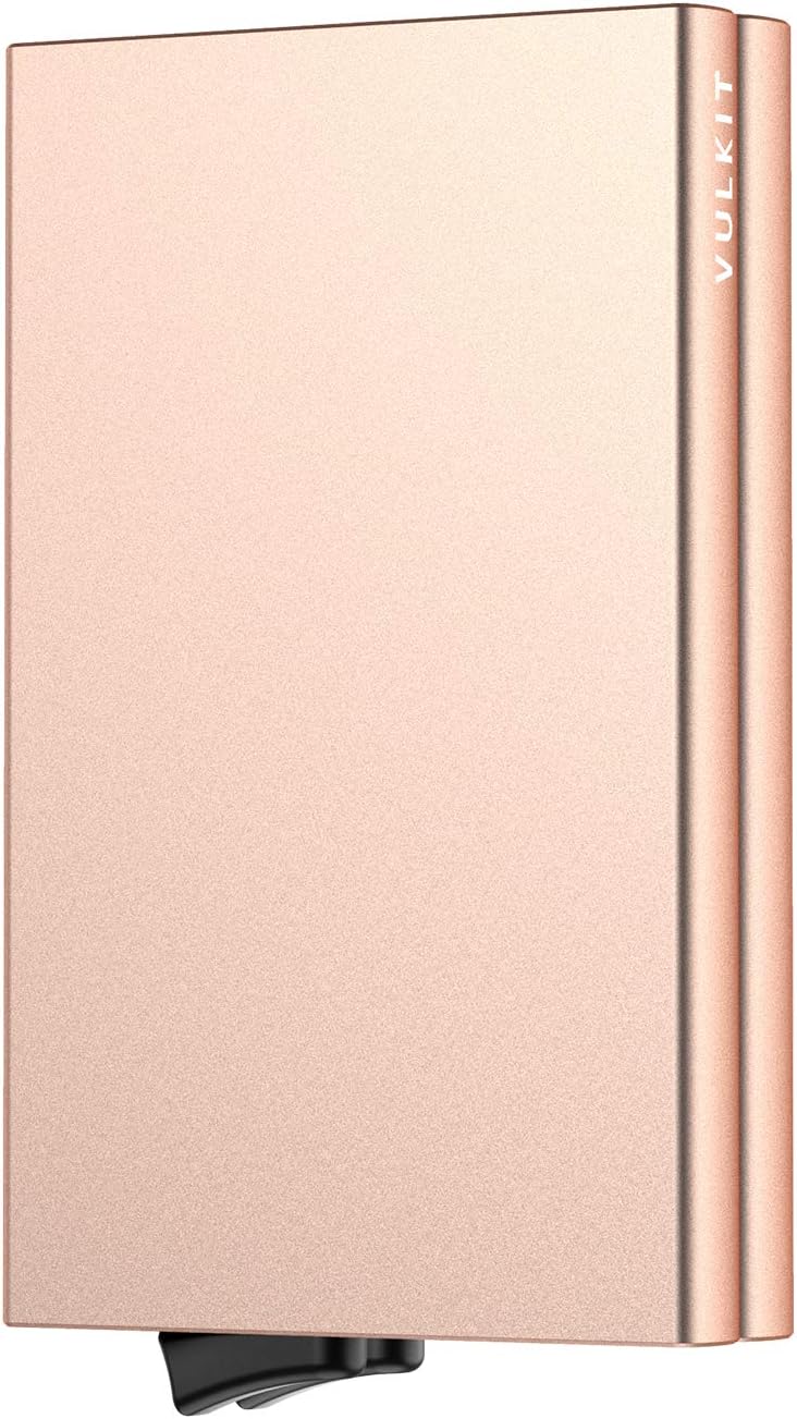 VULKIT ポップアップ財布 スリム ミニマリスト クレジットカードホルダー メンズ RFIDブロック ミニメタルケース (シャンパン)