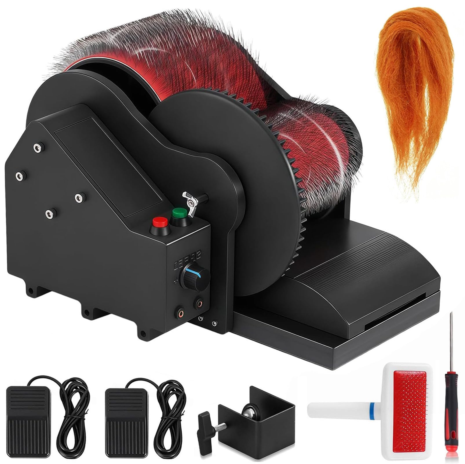 DmqChry Electric Wool Combing Machine, Wool Drum Carder Fiber Carding Machine with Adjustable Forward and Reverse Speed, Fiber Impurities Fast Color Mixing, for DIY Craft Make Felt, Handmade