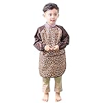 Plie Kids Painting Apron - Waterproof Long Sleeve Art Smock for Toddlers & Preschoolers, Messy Play, Baking, Crafts, Cooking, Sensory Activities (Ages 1-10), Brown Animal (10-XL)