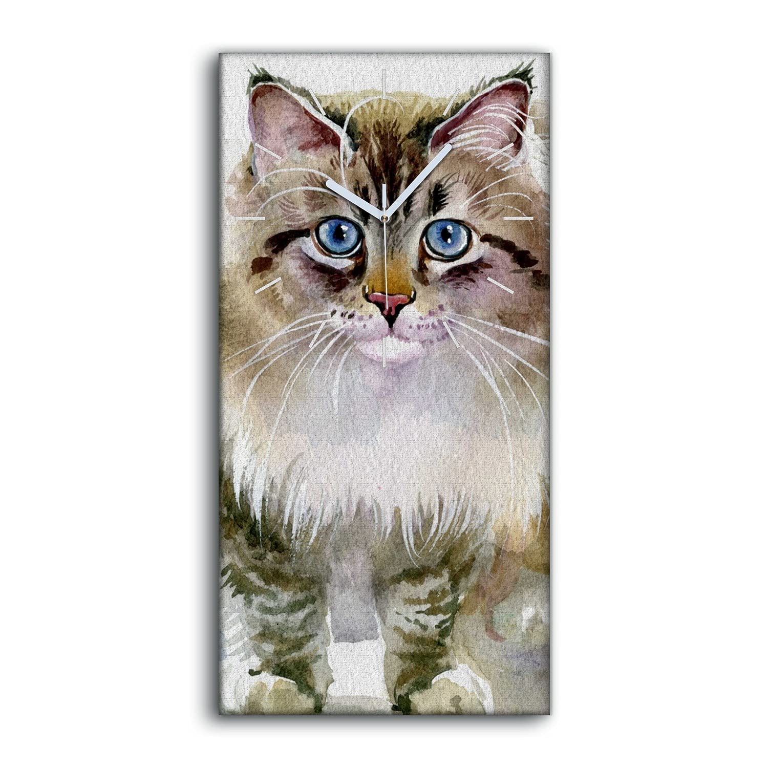 Horloge sur Toile Art de Chat Tableau Mural Contemporain aux Finitions Soignées 30x60cm