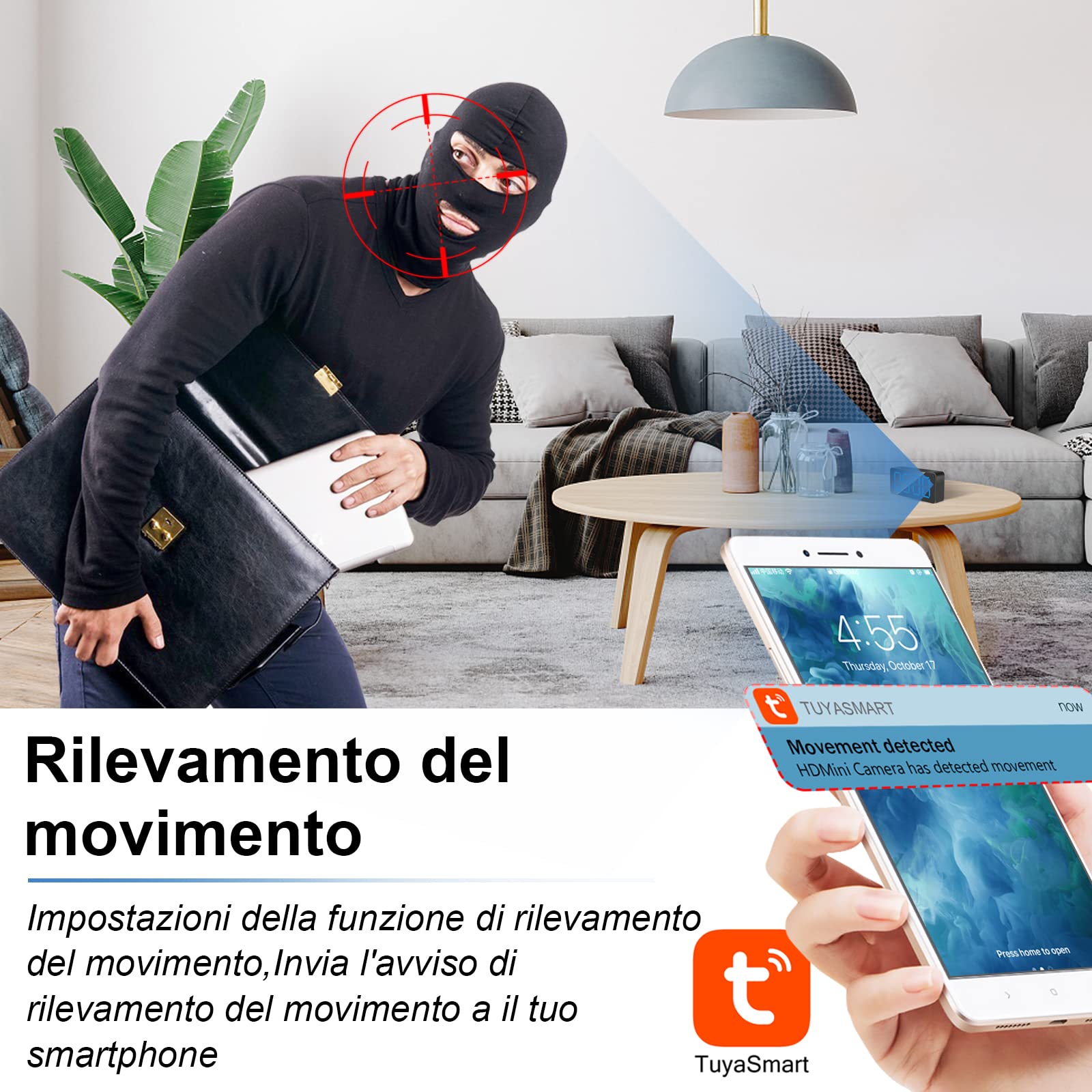 LXMIMI Telecamera Spia WiFi, 2.4G/5Ghz WiFi Telecamera Nascosta Orologio | HD 1080P Mini Telecamera Spia Wifi con Rilevamento del Movimento e Visione Notturna, Supporto Vista Remota