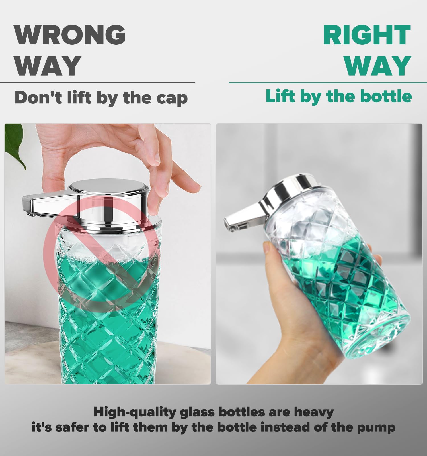 Dispensador automático de jabón de espuma para cocina: dispensador de jabón de espuma automático transparente de vidrio de 11 onzas para baño, loción para platos de mano, encimera de hogar, niños