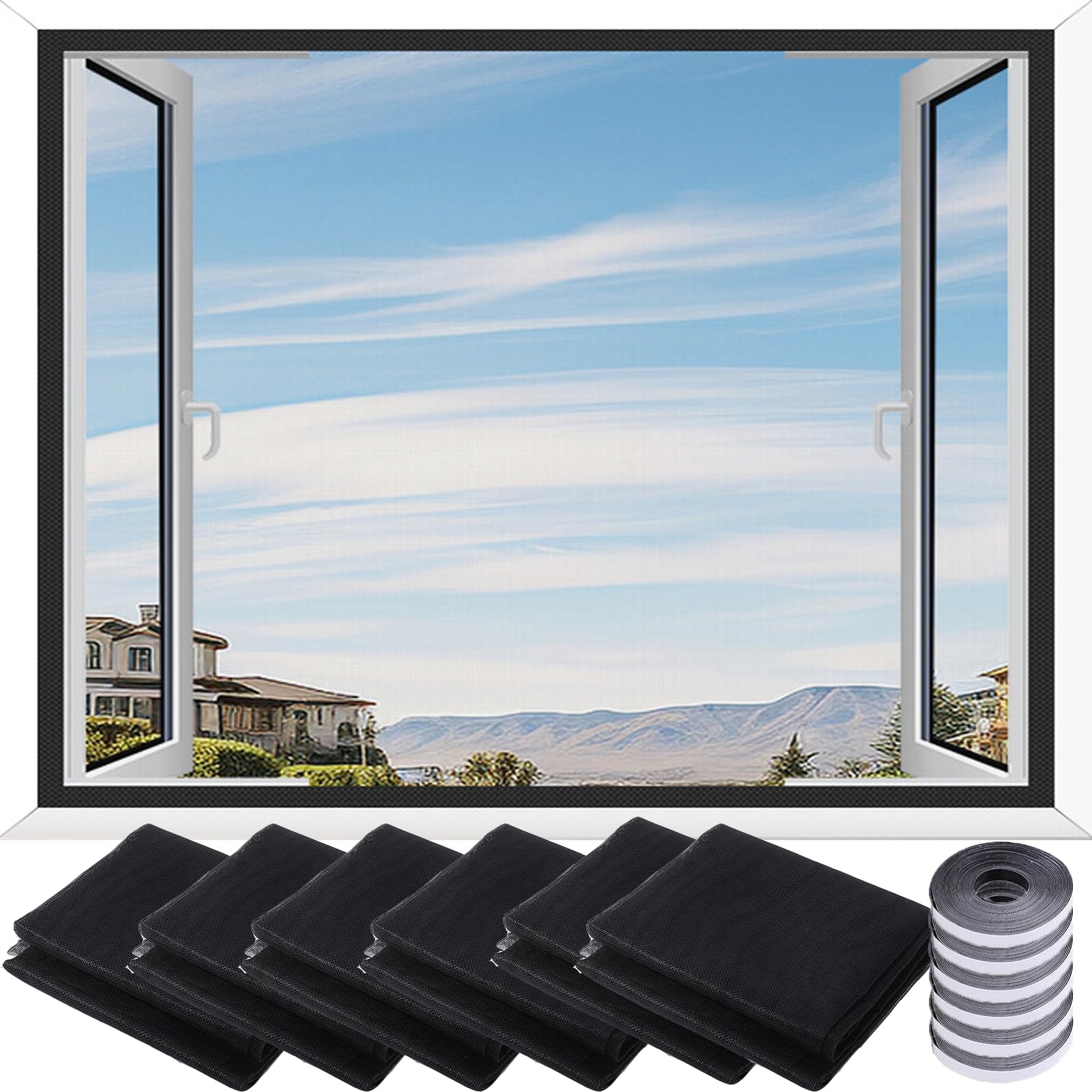 Moustiquaire De Fenêtre Auto-adhésive - Filet Universel, Dimensions 100x150 Cm, Noir - Protection Anti-insectes Facile à Installer