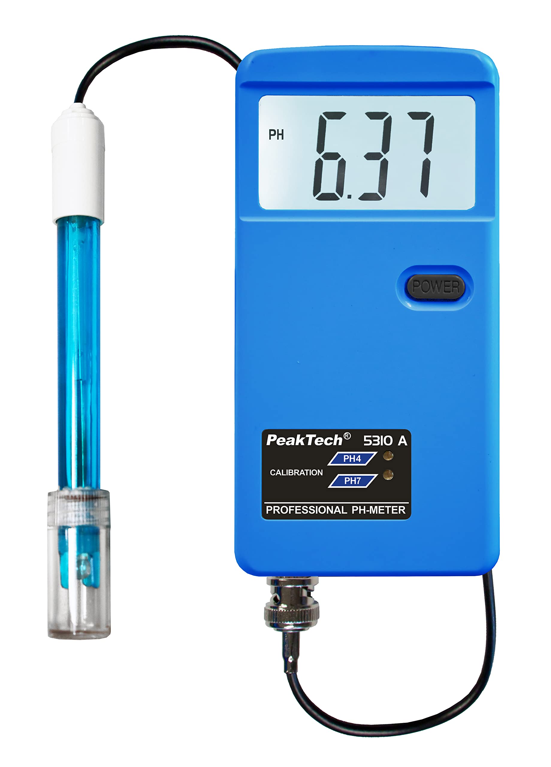 PeakTech P 5310 A pH Messgerät/PH Meter mit austauschbarer BNC Elektroden Sonde, geeignet für Schwimmbad, Aquarium und Labor, P 5310 A, Blau