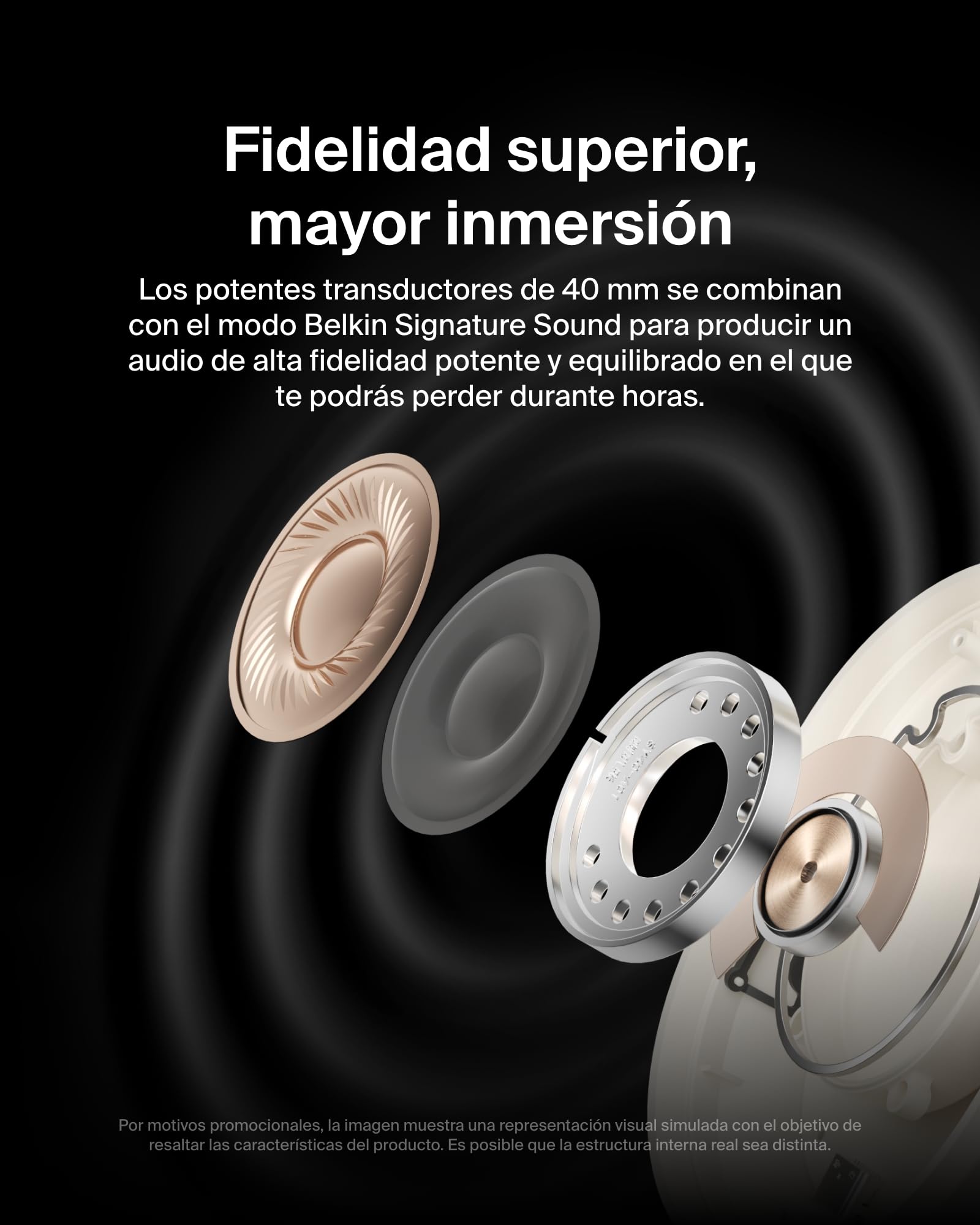 Belkin SoundForm Isolate Auriculares Inalámbricos Bluetooth con Cancelación de Ruido Activa Híbrida, Cascos inalámbricos con micrófono, 60 Horas de autonomía, Almohadillas CloudCushion, Arena