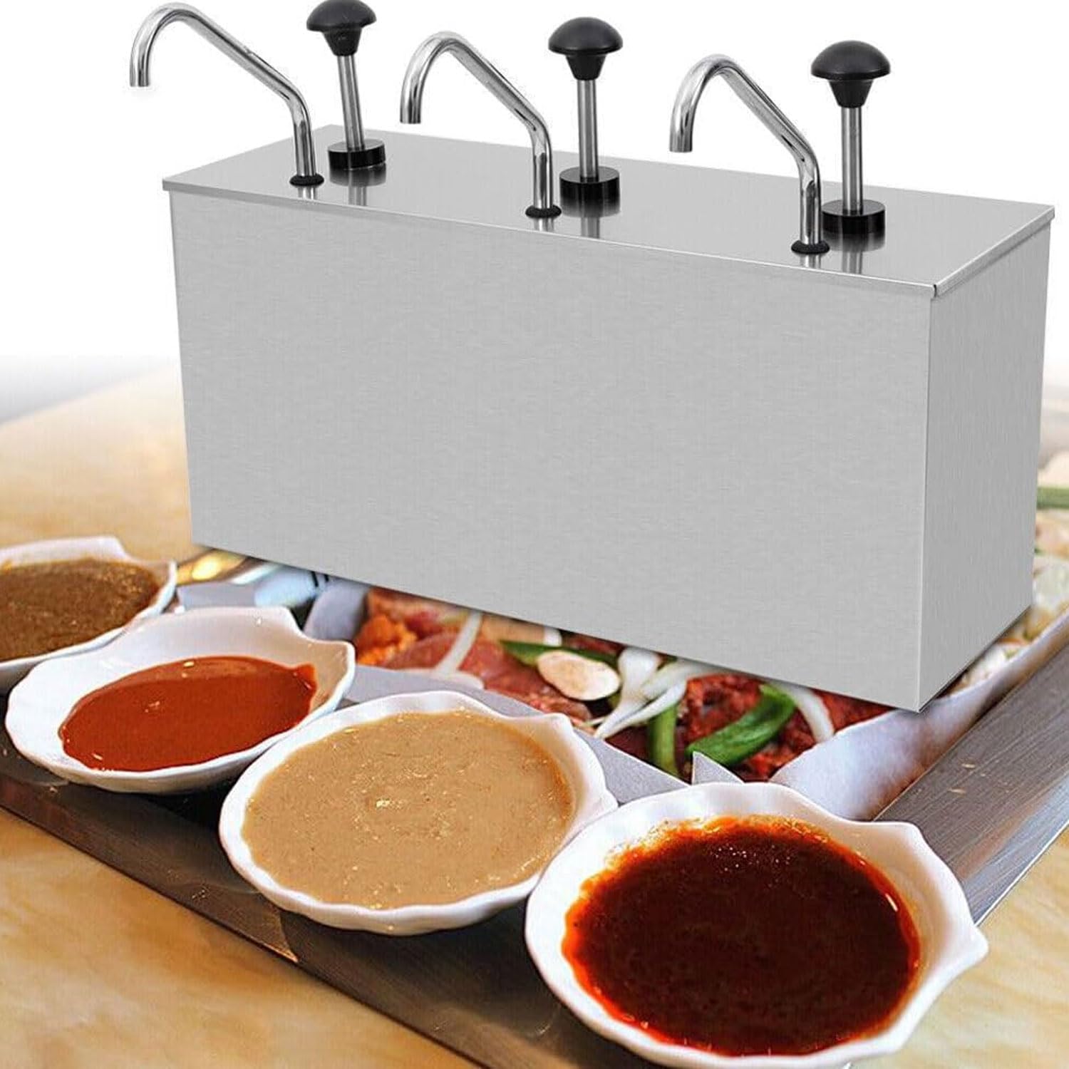 Pompa per condimenti in acciaio inossidabile, 4 L x 3, dispenser commerciale per salse, quantitativo standard a rimbalzo rapido per ketchup, condimenti, crema spalmabile al cioccolato, marmellata