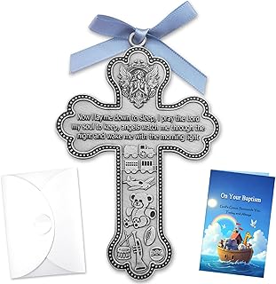 Guardian Angel Cross Baby Baptism Gifts for Boys Girls with Christening Card, with Personalized Blessing Engraving Space