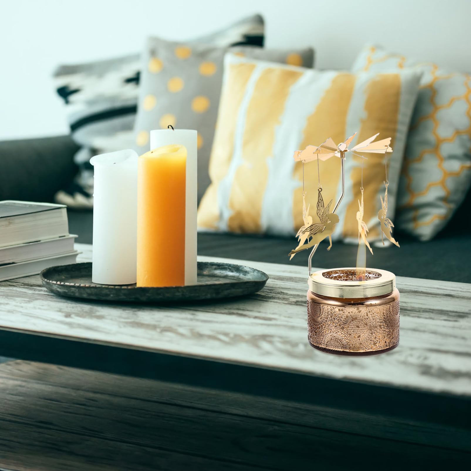 Candelabro Giratorio de Escritorio en Metal, Portavelas Perfumado | Caja de Obsequio, Uso Prolongado y Ligero, Fácil de Colocar y Mover, No se Deforma Facilidad