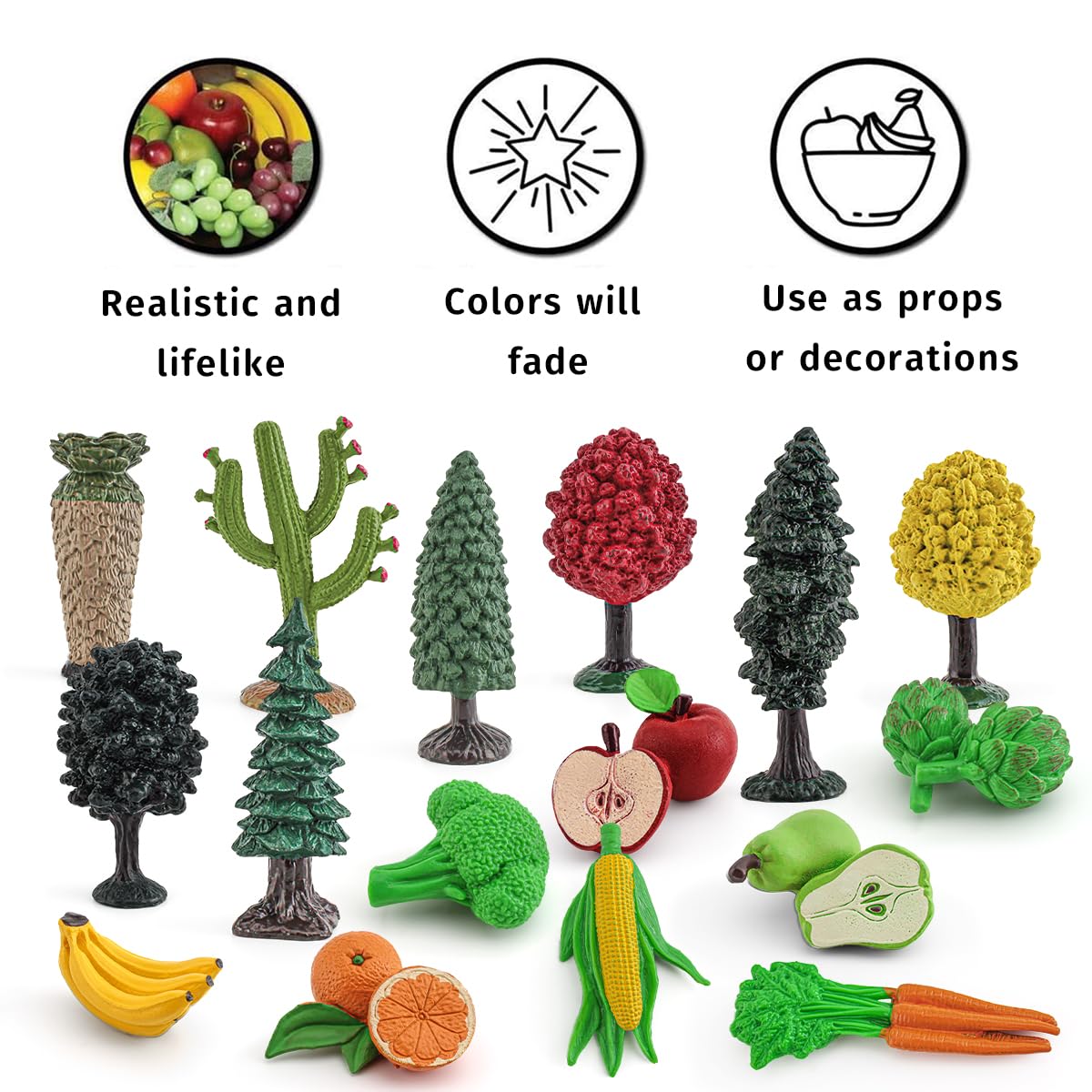 GUFOPONAS 16PCS Artificial Fruit Vegetables Fake Fruits for Craft Realistic Plastic Trees Toys Stem Toys for Toddlers School Projects Toys for Kids Sensory Bins Learning Toys Realistic Food Figurines