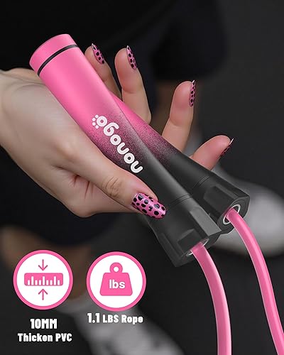 Miniatura 5 de nonogo Cuerda de saltar con peso de 1 libra para mujer, cuerda de saltar ajustable de PVC pesado de 0.394 pulgadas para fitness, ideal para