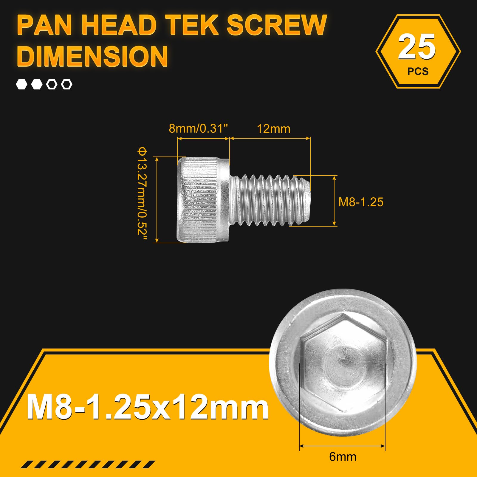DTGN M8-1.25x12 Socket Head Cap Screws Bolts, 25Pack, Good for Road Bicycle Mountain Bike, Auto, Motorcycle - Image 2