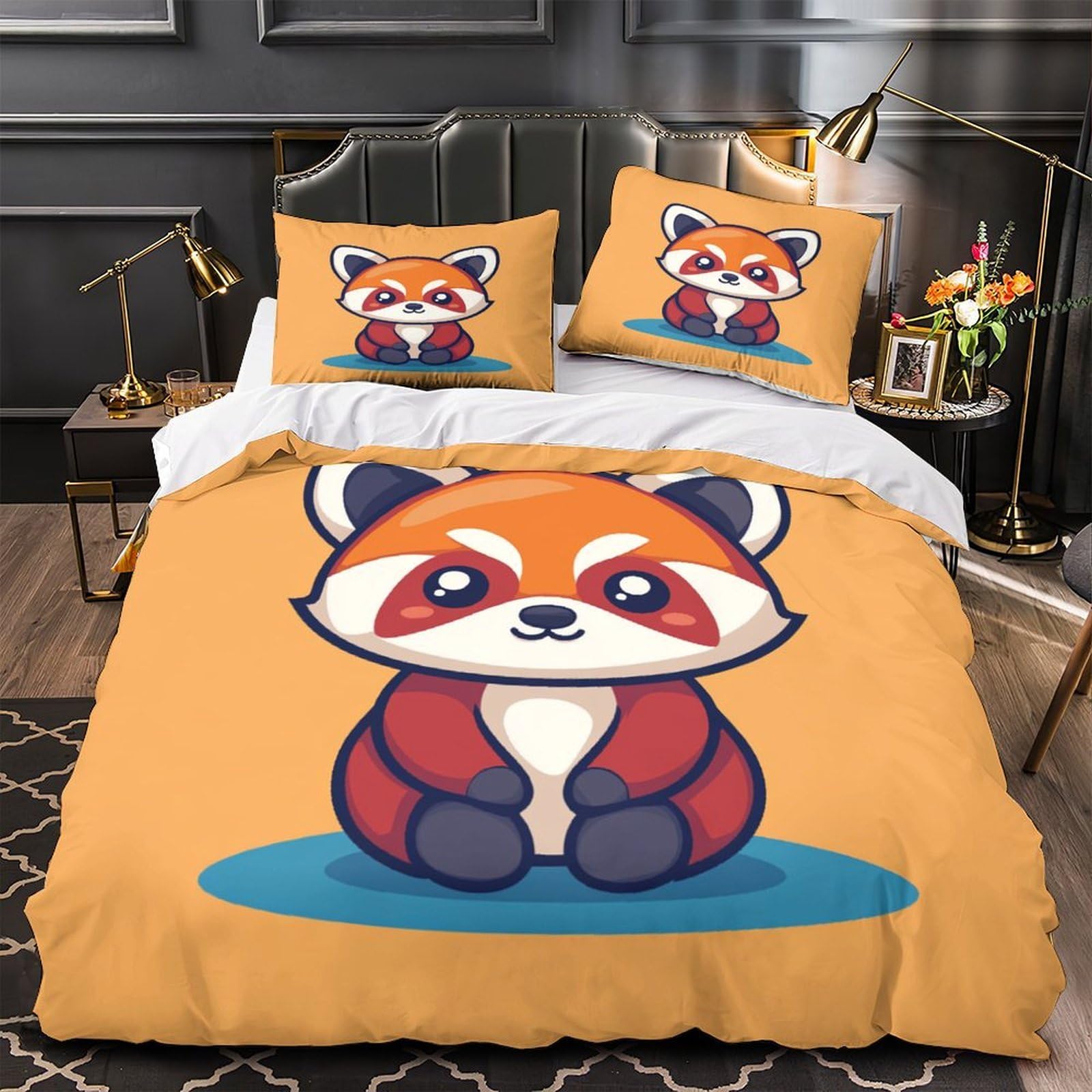 Housse de couette panda roux anti-allergie microfibre douce 3D