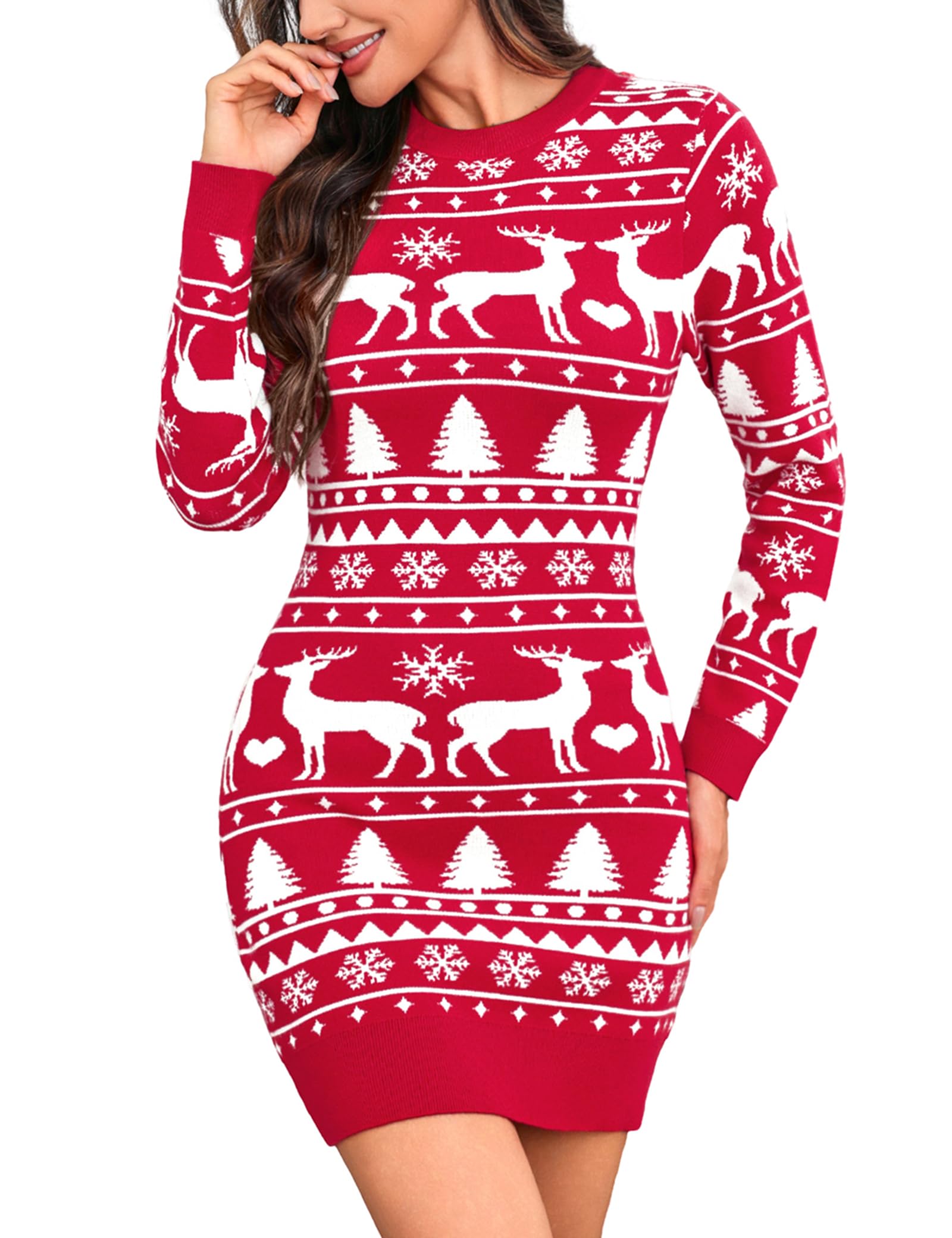 Totatuit Robe tricotée de Noël pour Robe pull élégante Col rond Manches | Manches Longues, Coupe Ajustée, Style Élégant, Tenue Quotidienne, Facile à Associer