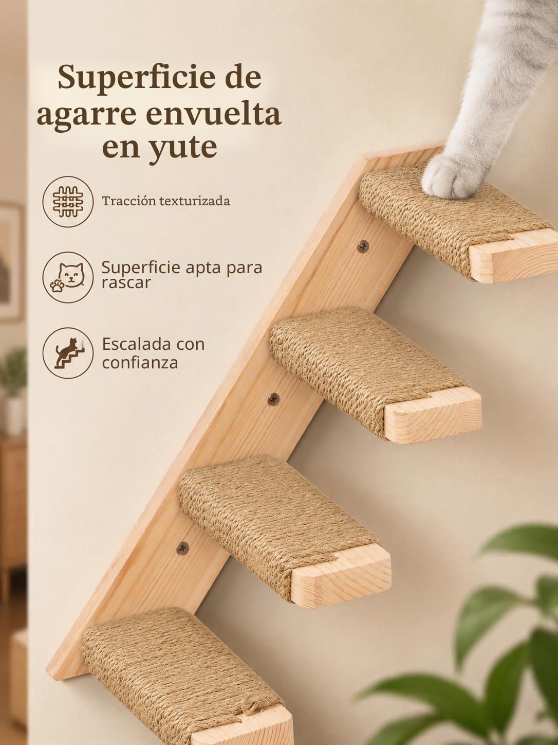 Gatos Escalada Pared Escalera Gato Juego de Pared con 2 Niveles Plataformas Cuadradas y Curvadas, Muebles de Pared de Madera para Gato Montado en Pared Juego para Escalar Jugar Dormir