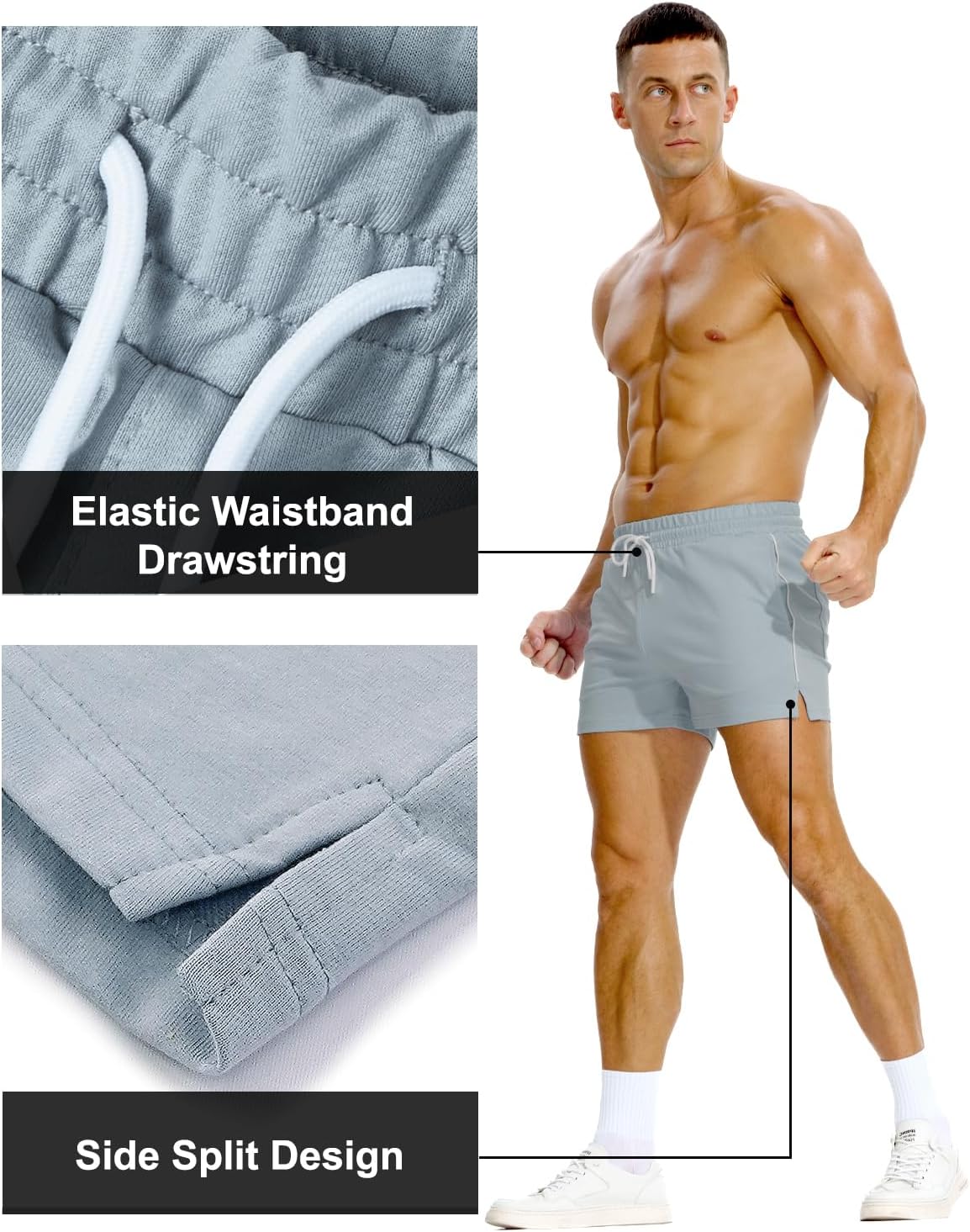 Mens Athletic Sweat Shorts 3 Inch Cotton Soft Casual with Pockets Gym Workout Running Short - Image 3
