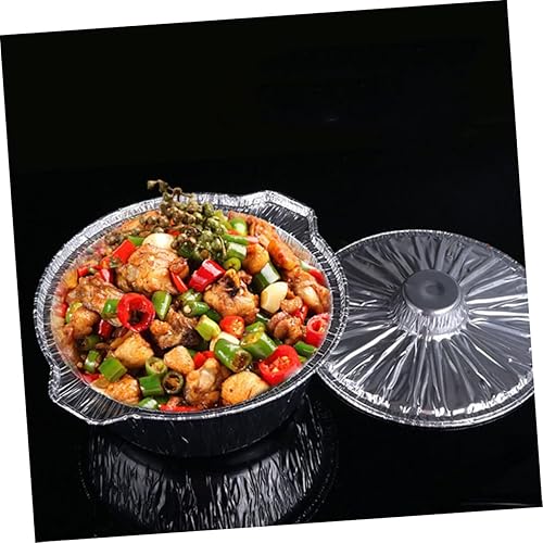 Miniatura 8 de Mikinona Olla de papel de aluminio con tapa, recipiente de cocina reciclable para hornear barbacoas y almacenamiento de alimentos, fiestas de