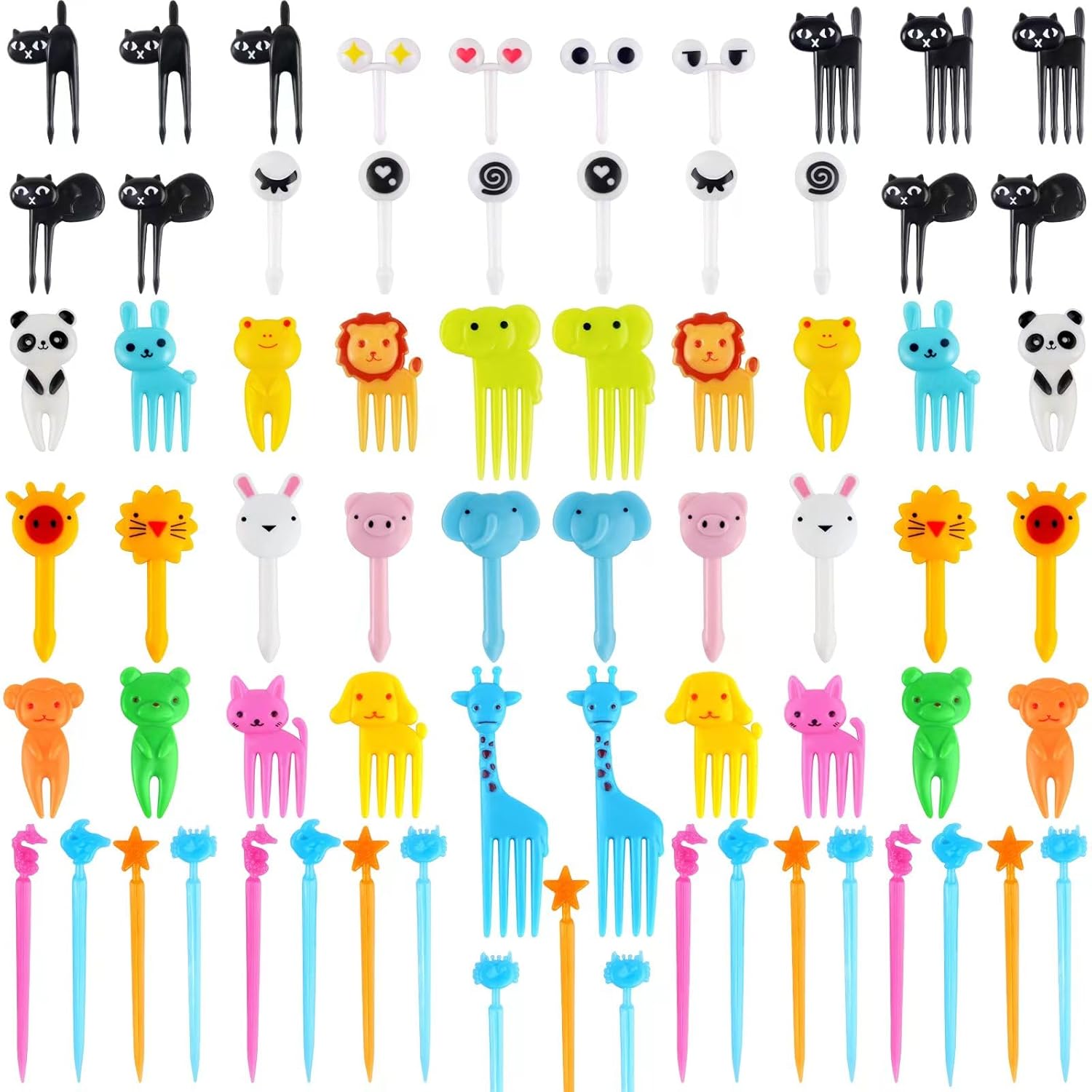 106pcs Food Picks For Kid,Fun Cute Mini Reusable Cartoon Animal Fruit Toothpick for Picky Eaters, Lunch Accessories Bento Decorations For Toddler And Kids,BPA Free