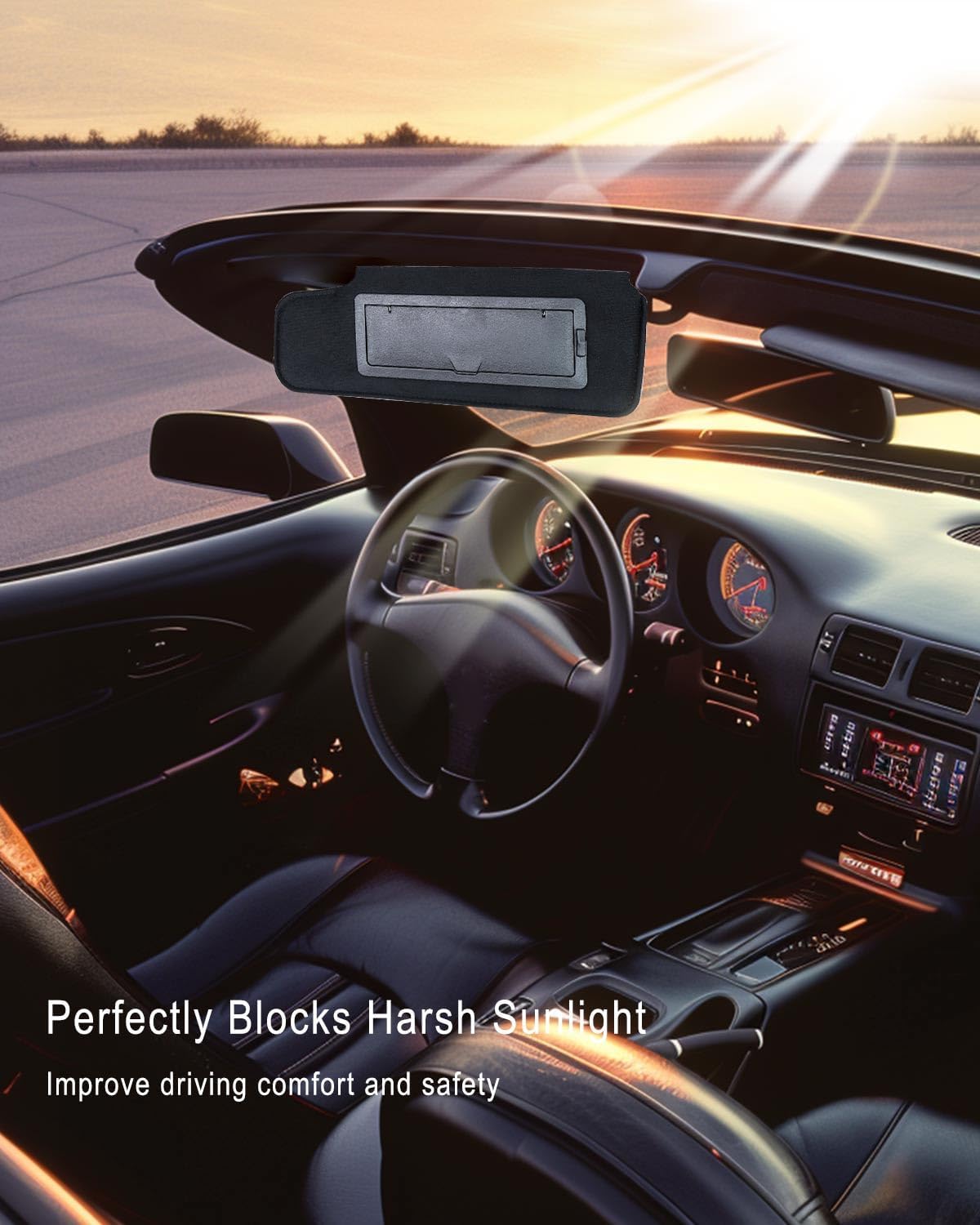 A Pair of Sun Visors with Vanity Mirror & LED Light Fit for Chevrolet C4 Corvette 8 Cyl 5.7L 1984 85 86 87 88 89 90 91 92 93 94 95 1996, Replace 12459827 14081826 Passenger & Driver Side