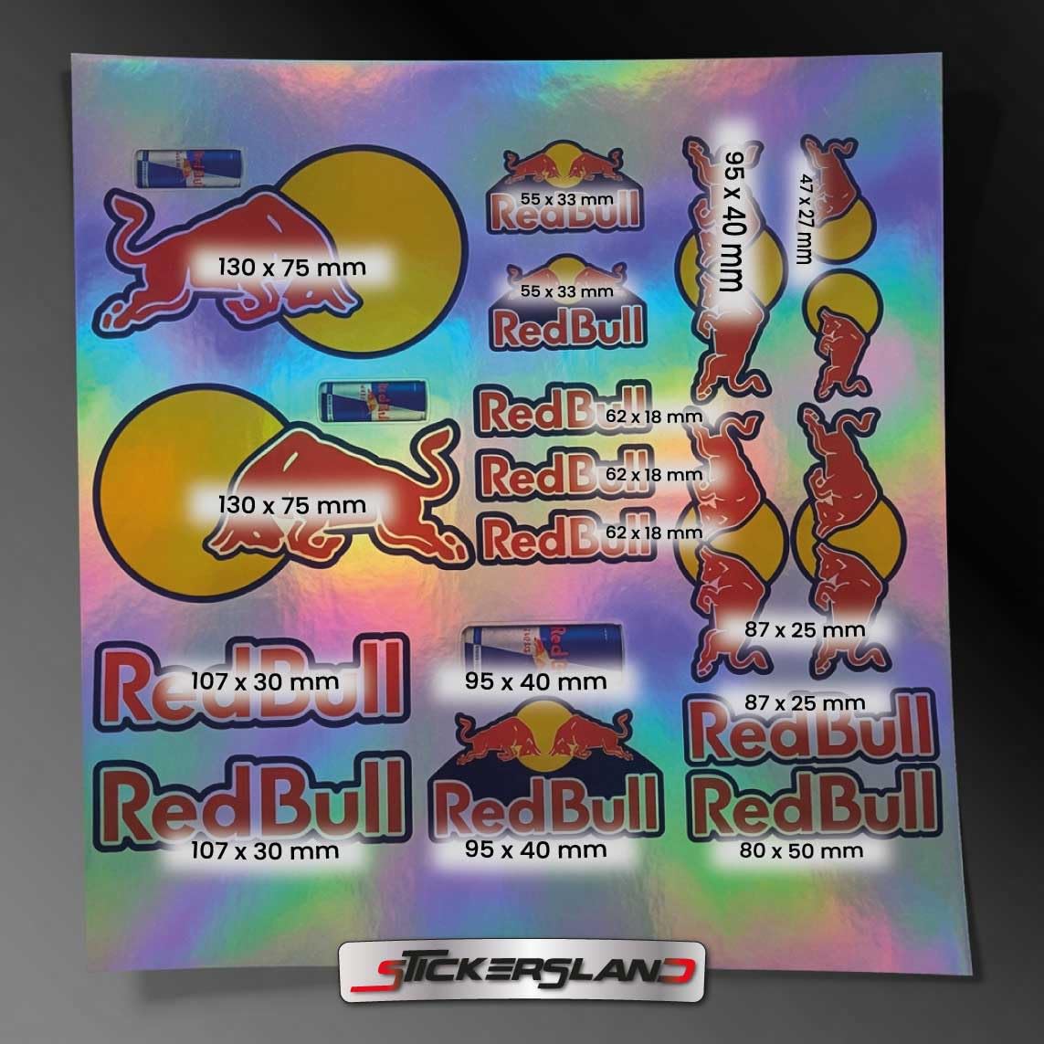 Set di adesivi per Sponsoring di Bull Helmet | Vinile olografico | Non originale | Solo per uso personale, privato e decorativo | Telaio moto - Casco laser