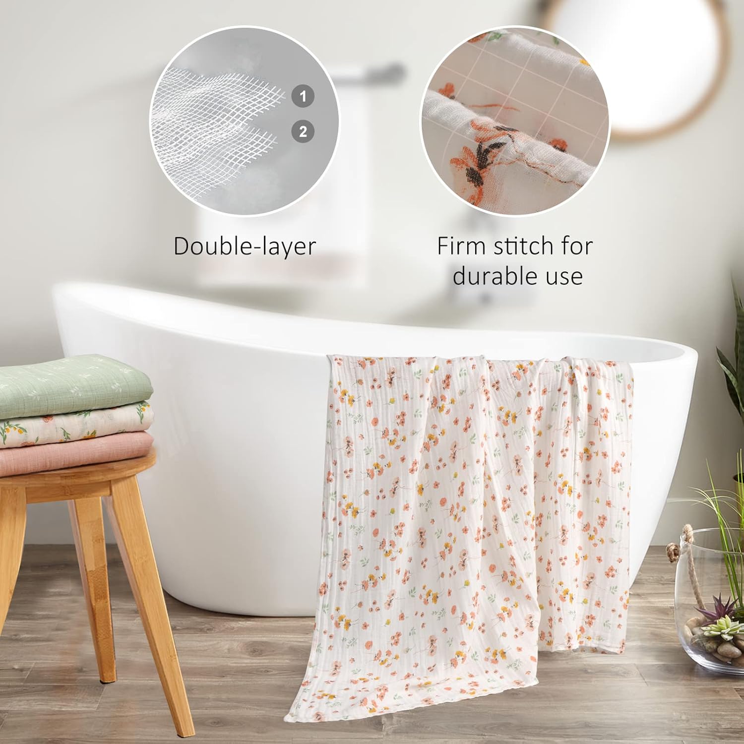 Viviland Muslin Swaddle Blanket, Baby Swaddle Blanket for Boys & Girls, Nursery Receiving Blanket for Newborn, Baby Swaddle Wrap Soft Silky & Breathable, 4 Packs, 47 X 47In - Image 7