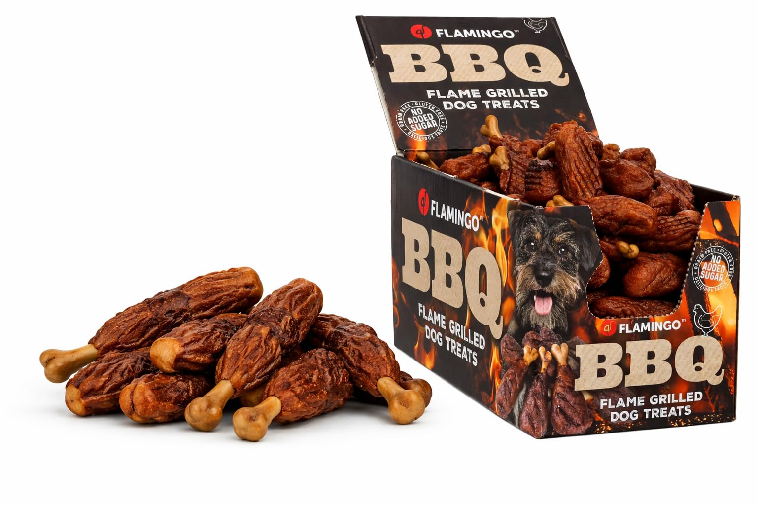 Snacks para Perros - Flamingo BBQ Muslito de Pollo - 7 x 3 x 2 cm - 2 kg Display - Rica en proteínas - sin Gluten - sin Cereales - sin azúcares añadidos
