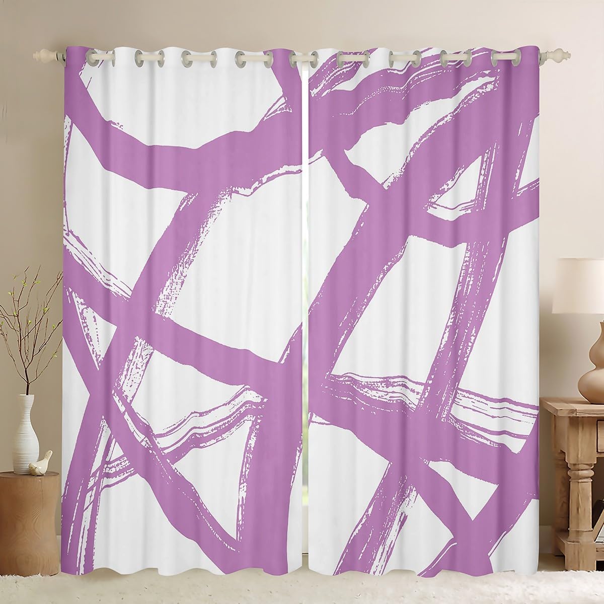 Erosebridal Gray and White Window Curtains Drapes 38" Wx45 L,Abstarct Curtains,Modern Stripes Lines Window Treatments,Neutral Aesthetics Room Decor