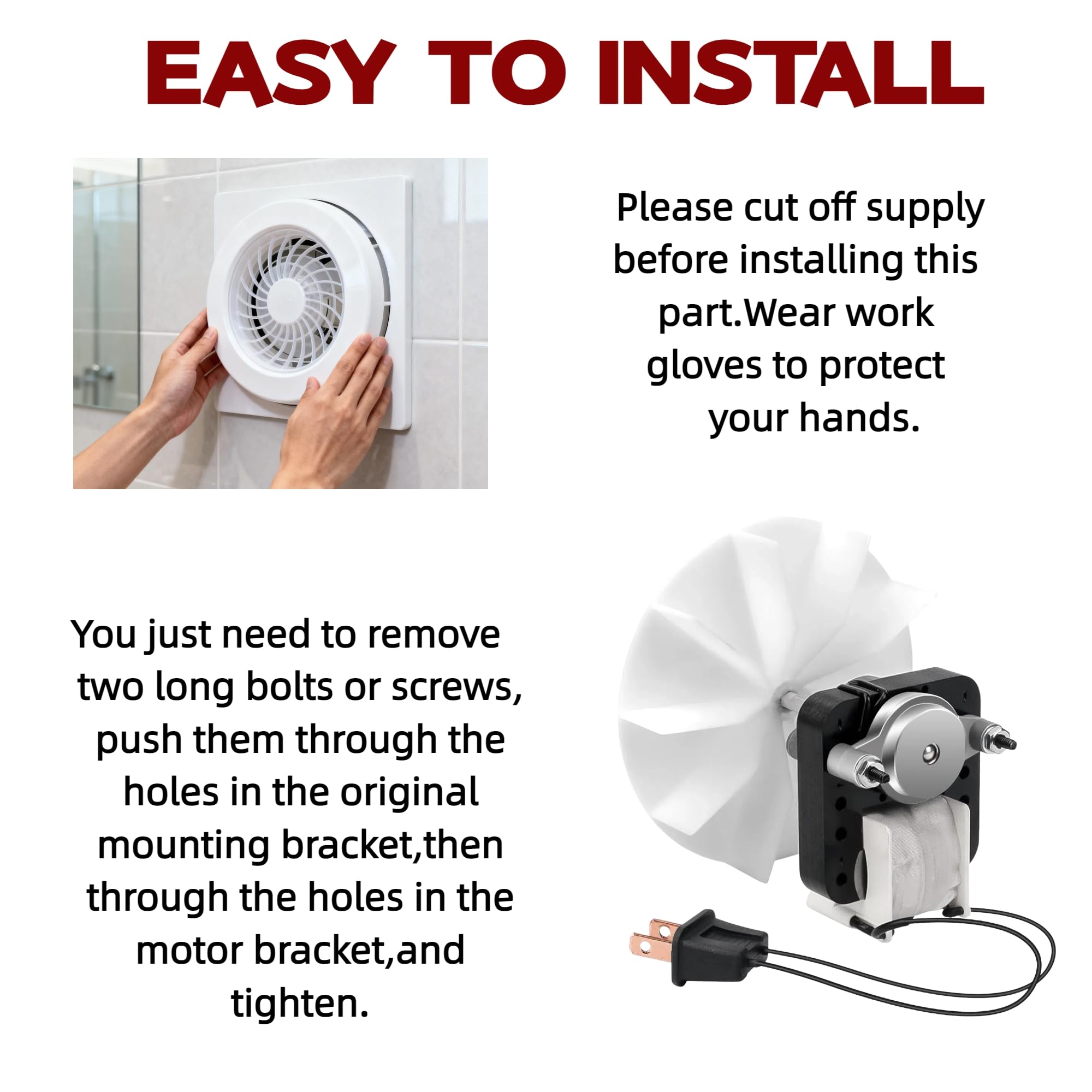 Ventilador de ventilación de baño, motores eléctricos, 120 V, repuesto para Ventorola SM550, paquete de 2