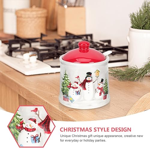 Miniatura 4 de Alipis Tarro de condimento de muñeco de nieve de cerámica, tarro de caramelo de Navidad, caja de condimentos decorativa para cocina, contenedor de