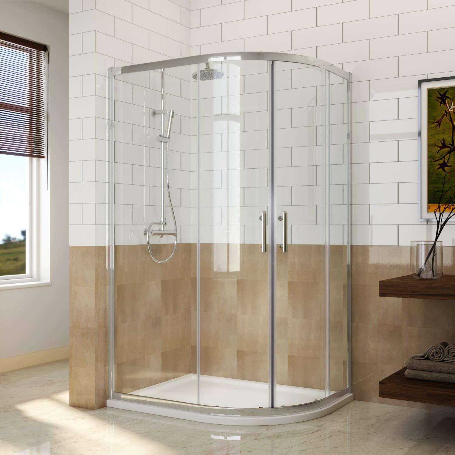 Elegant 1000 X 800 Mm Offset Quadrant Shower Enclosure 6Mm Easy Clean Glass Sliding Shower Cubicle Door