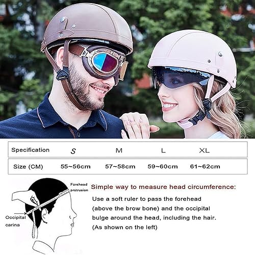 Miniatura 6 de Casco retro de motocicleta de calle, para hombres y mujeres, clásico, vintage, cara abierta, de cuero, medio casco certificado por DOT para Cruiser,