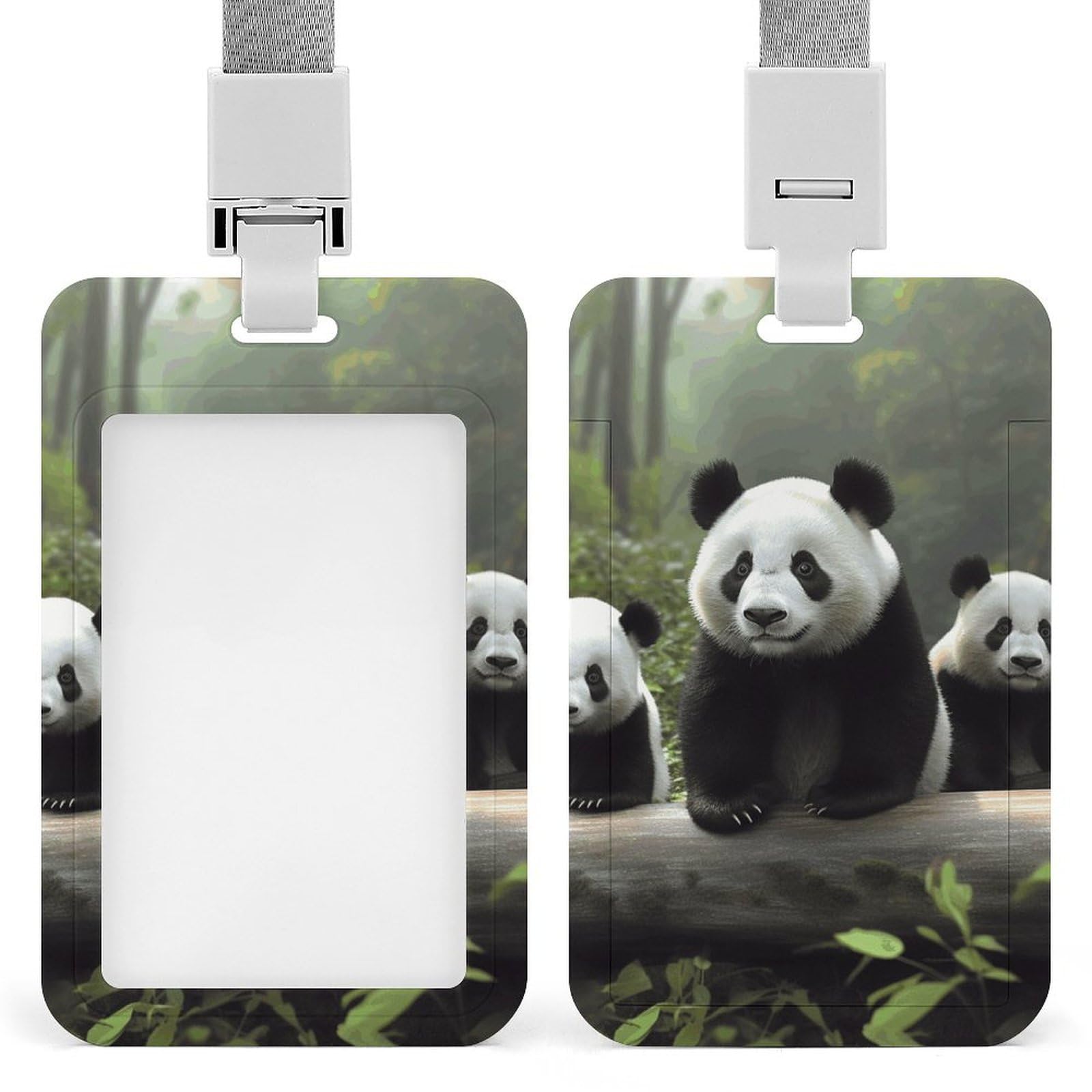 ID Card Holders for Lanyard,Cute Panda Printed Badge Holder with Clear Window,Plastic Vertical Bus Pass Holders for Work Teacher Nurse Employees Proximity Key Cards Women Men — image 1