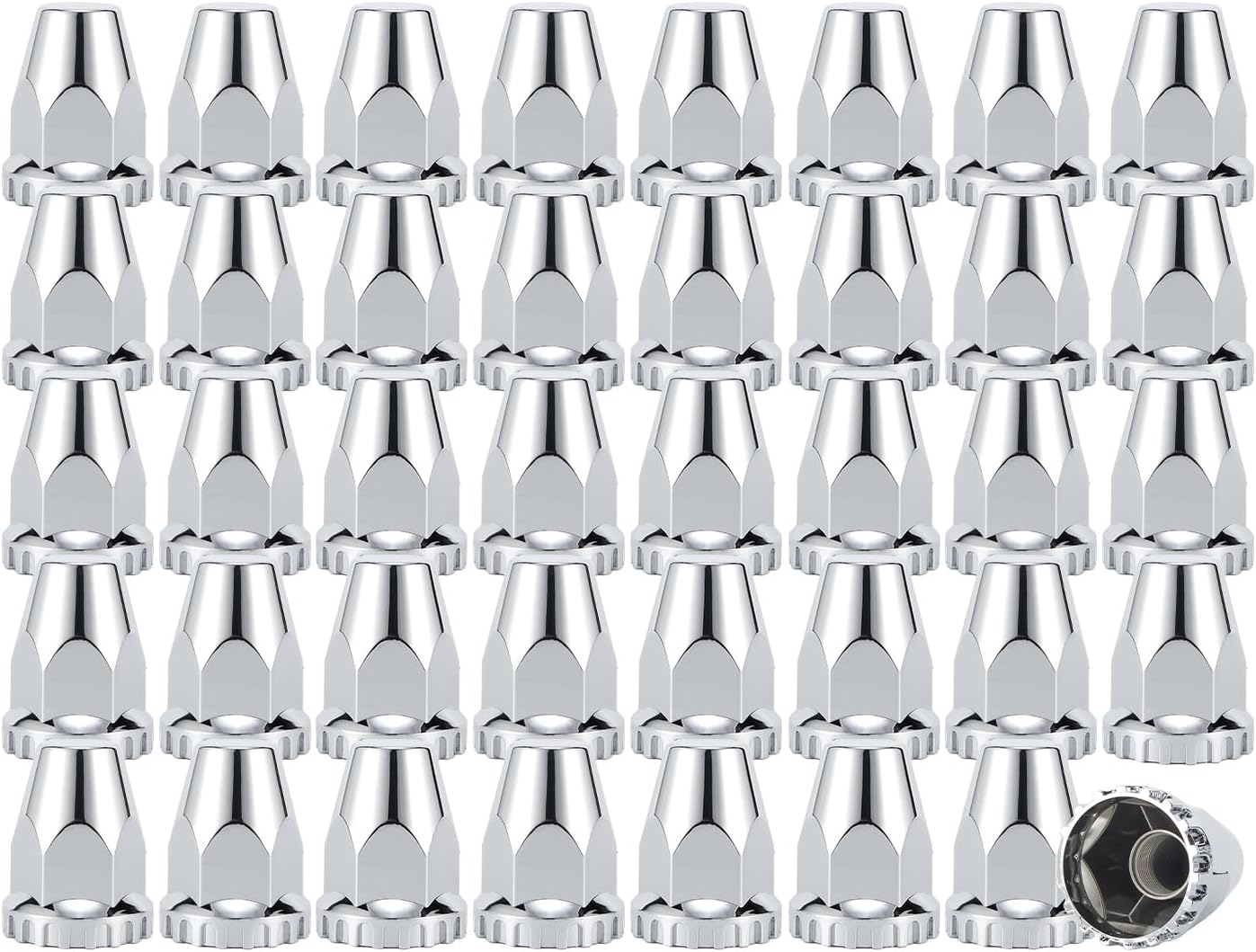 40PCS 33mm x 2-7/8" Screw-On Spike Lug Nut Covers – Chrome ABS Plastic Threaded Lug Nut Caps for Semi Trucks & Trailers, Decorative Hub-Piloted Wheel Nut Cover Kit, Semi Truck Accessories