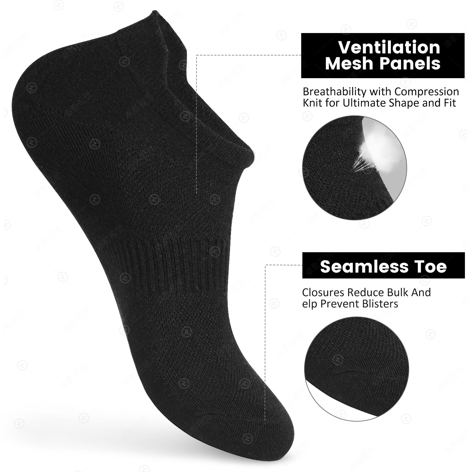 Sallking Damen Knöchelsocken aus Baumwolle, niedrig geschnitten, athletisch, Laufen, weich, dünn, keine sichtbare weiße Socken mit Lasche, 6 Paar