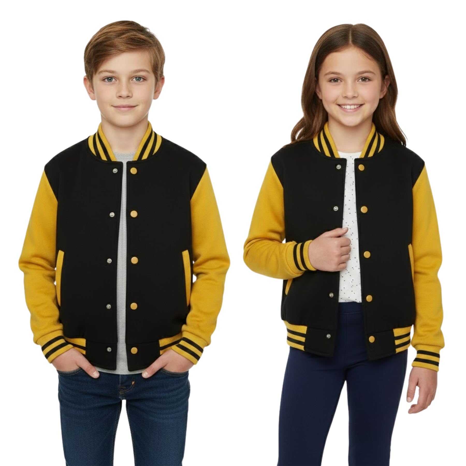 A2z 4 Kids Black & Yellow Baseball Contrast Varsity Jacket Stand Collar Coat