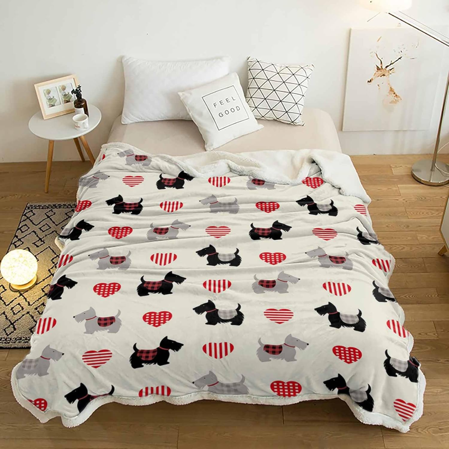 Sherpa Fleece Blanket Scottish Terrier and Love Heart Bed Blanket Soft Cozy Luxury Blanket 40"x50" - Fuzzy Thick Reversible Super Warm Fluffy Plush Microfiber Throw Blanket for Couch