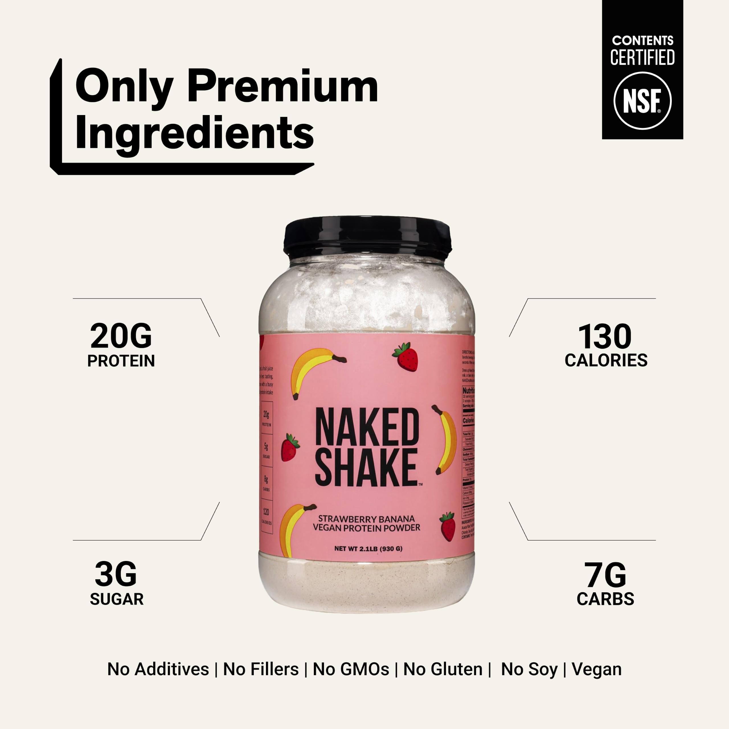 NAKED Shake - Vegan Protein Powder, Strawberry Banana - Flavored Plant Based Protein with Mct Oil, NSF Certified, Gluten-Free, Soy-Free, No Gmos Or Artificial Sweeteners - 30 Servings — Amazon image 3