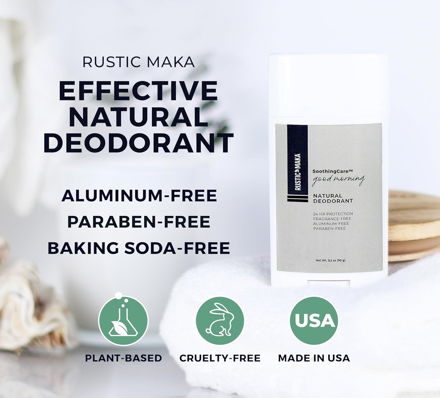 Rustic MAKA Natural Deodorant | Good Morning | Aluminum-Free & Paraben-Free | Odor-Neutralizing & Fragrance-Free | Cruelty-Free | Magnesium Formula for 24-Hour Protection | For Women & Men - Image 3