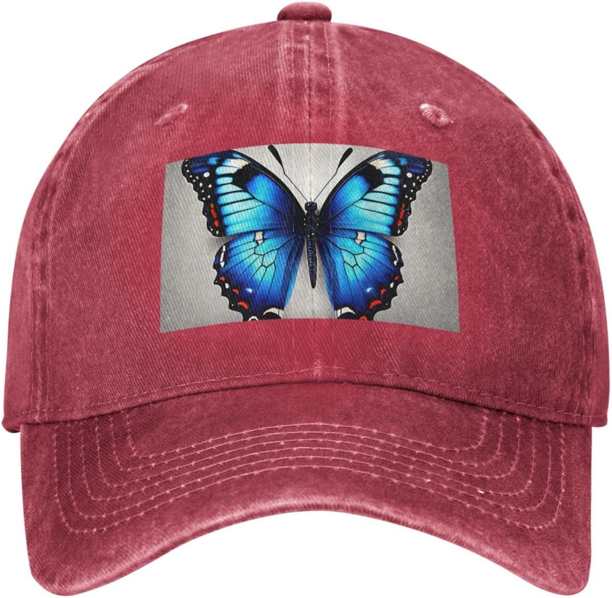 Blue Butterfly Print Cowboy Hat Personalized Baseball Cap Fashion Hat Cap Funny Gifts for Women Men