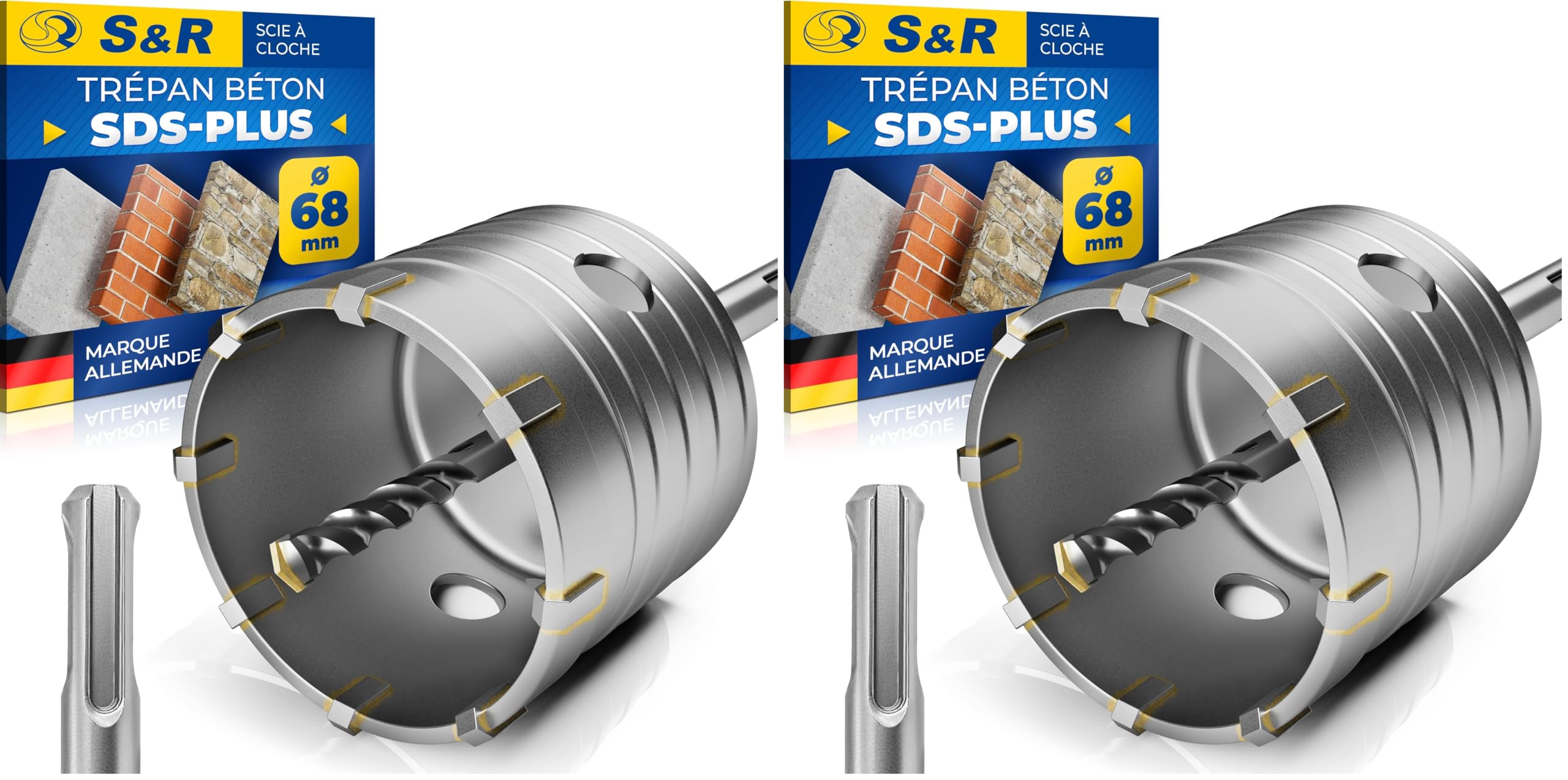 Scie cloche béton 68 mm anti-dérapage avec foret de guidage SDS