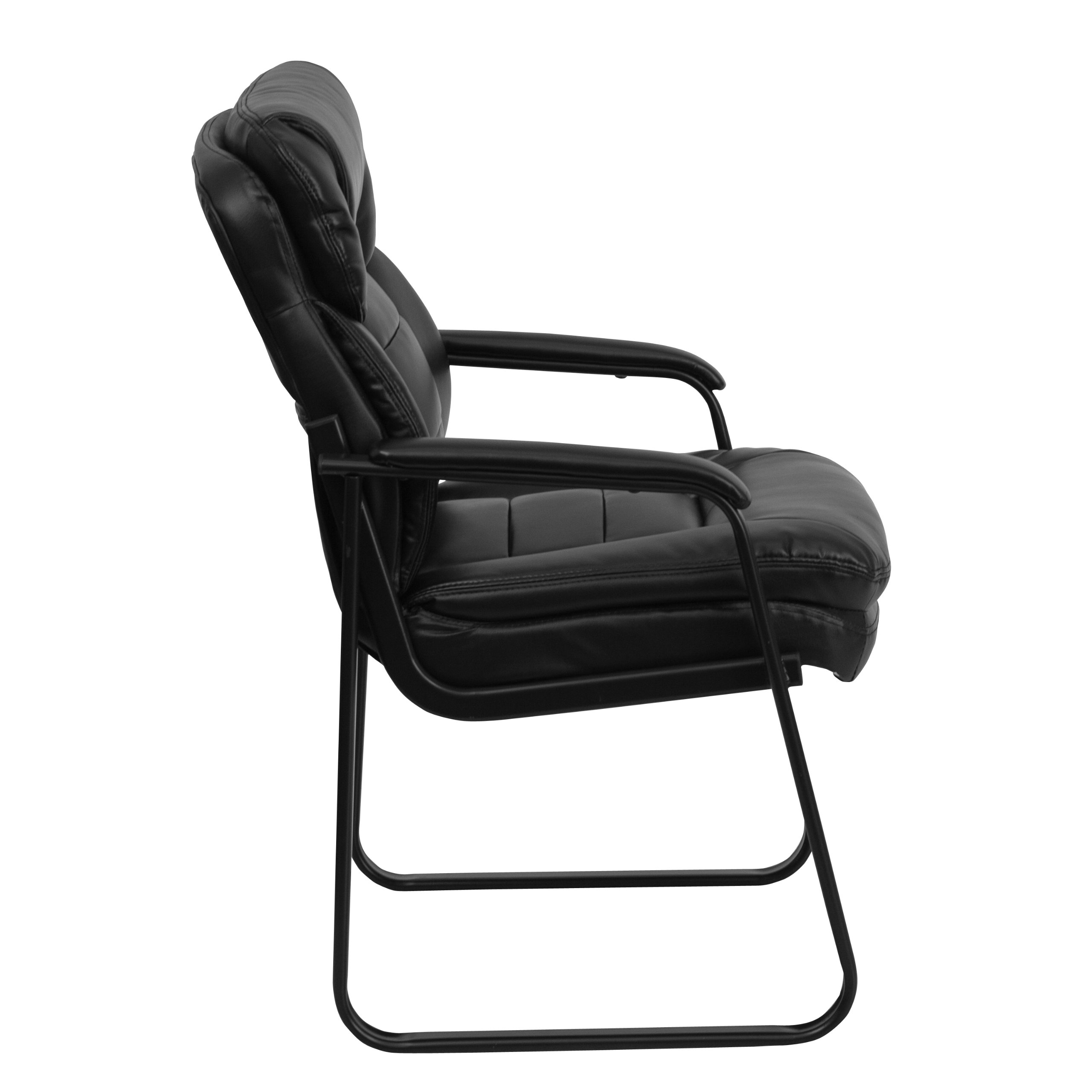 Flash Furniture Sedia reception direzionale, imbottitura parziale, con supporto lombare e base a slitta, ecopelle nera, set da 1 pezzo