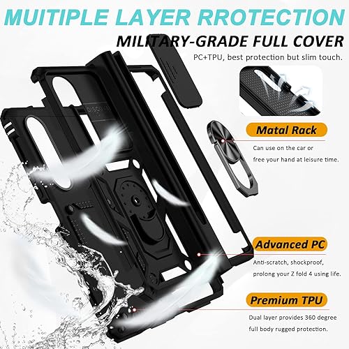 Miniatura 5 de Miimall Funda compatible con Samsung Z Fold 4 con película de pantalla, soporte para bolígrafo S cubierta deslizante para lente soporte de anillo