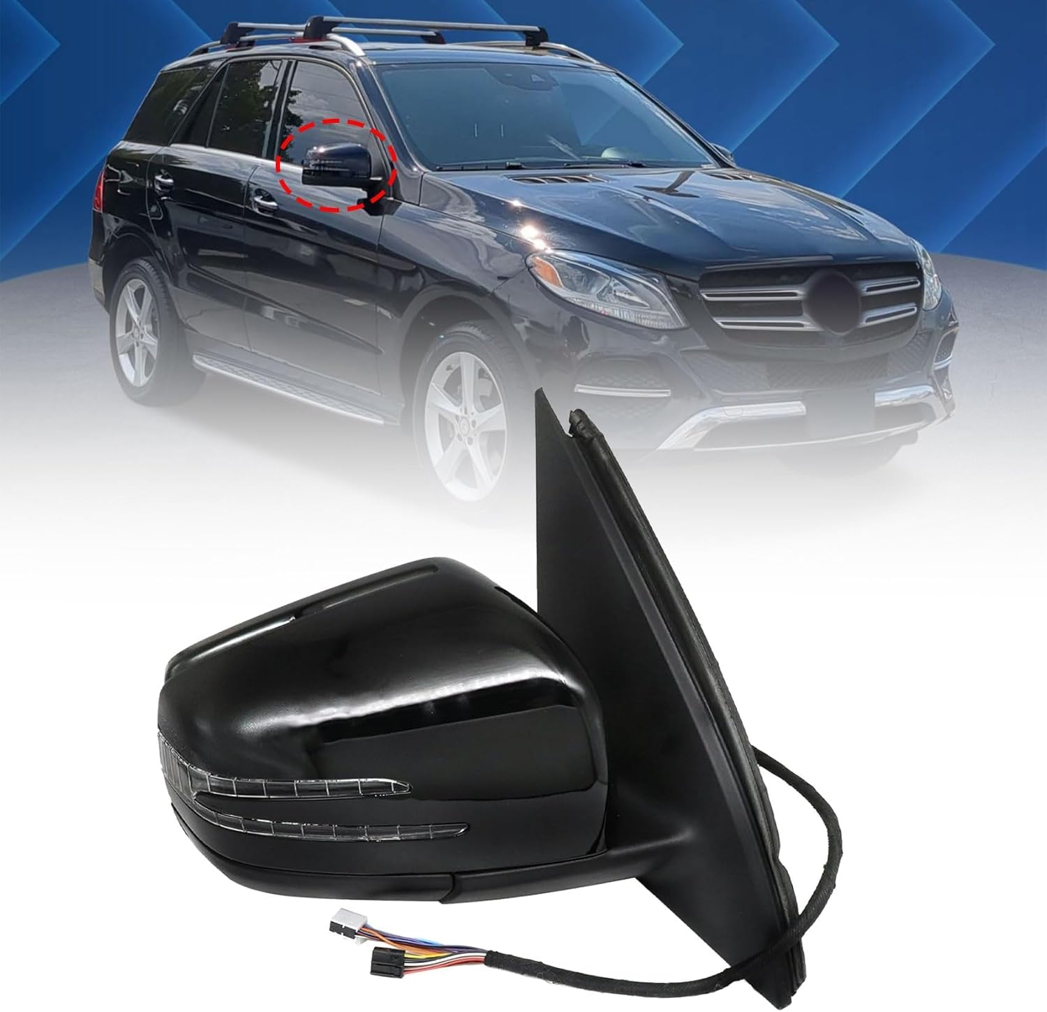 Exterior Mirrors Black Right Passenger Side, Fit For Mercedes-Benz GLE350 GLE400 2016-2019 GLE550e 2016-2018 Heated Glass, Blind Spot Monitor, Auto Dimming, Turn Signal, Puddle Lights#1668108500